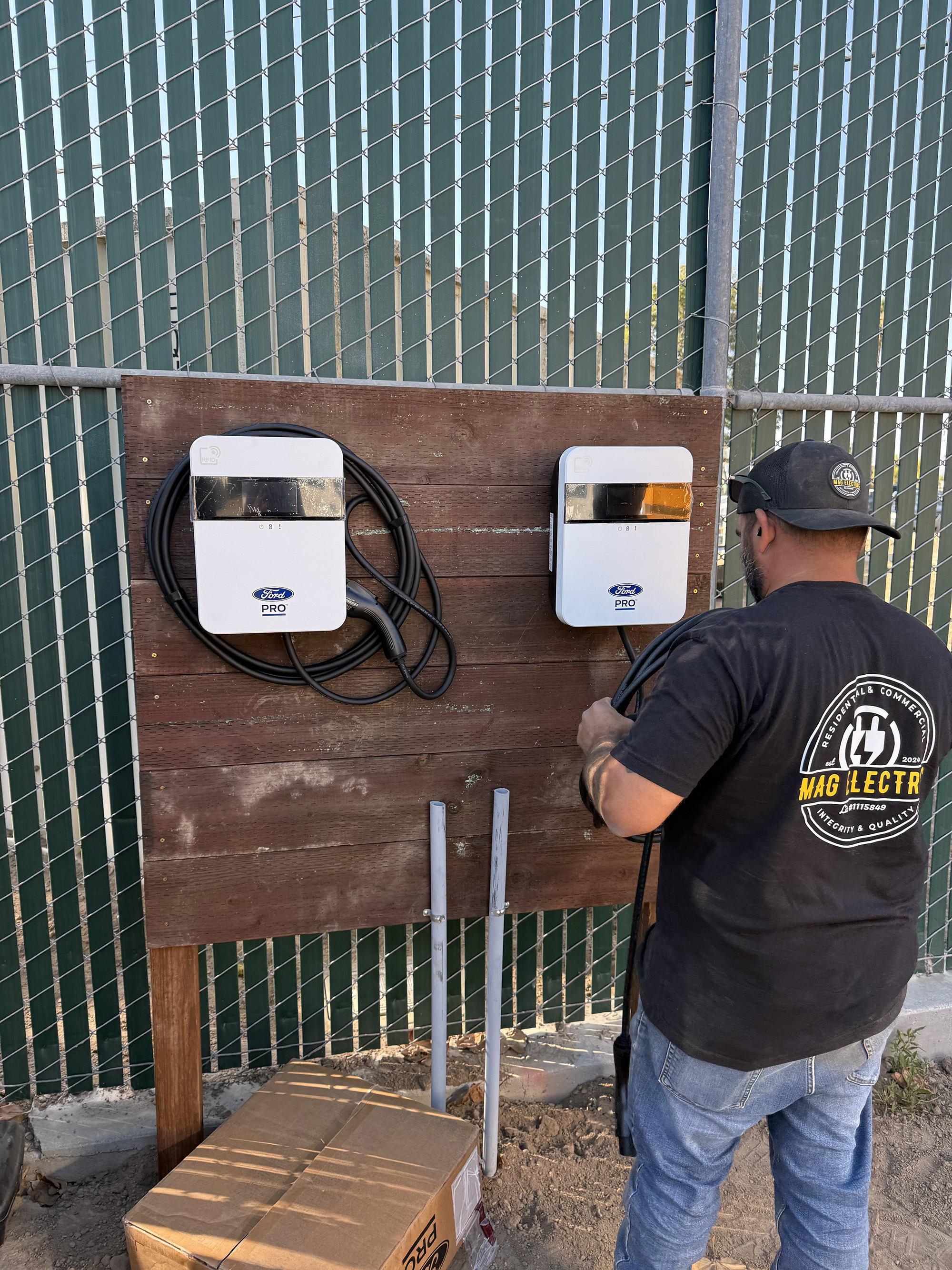 Ford Pro dual EV charger station installation by MAG Electric licensed electrician Santa Maria CA 93455