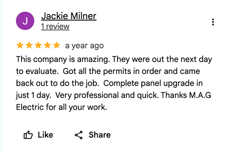 MAG Electric Google review screenshot 6 - 5 star electrician Santa Maria CA